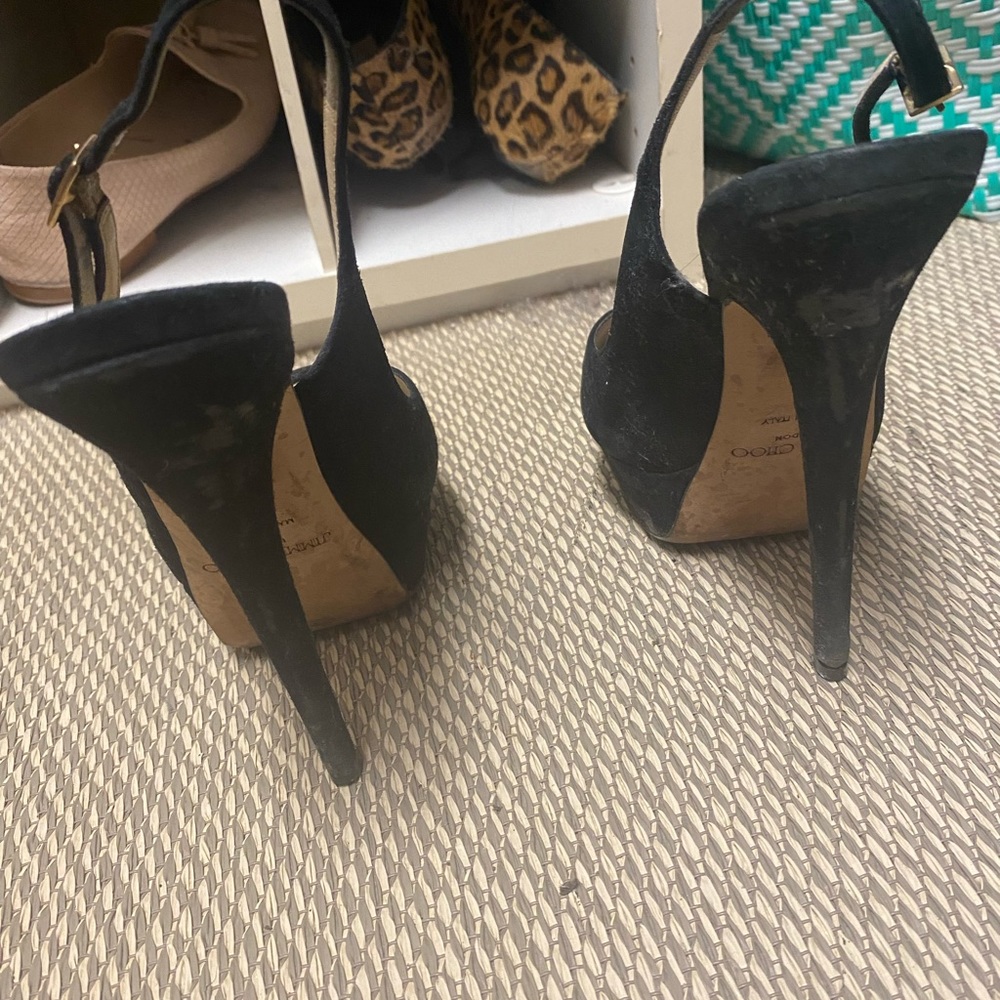 Jimmy Choo black velvety suede platform sandals - Picture 4 of 4